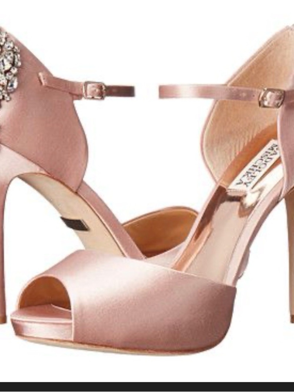 Badgley Mischka Dawn Rose Blush Satin Peep-Toe Ankle-Strap Heels